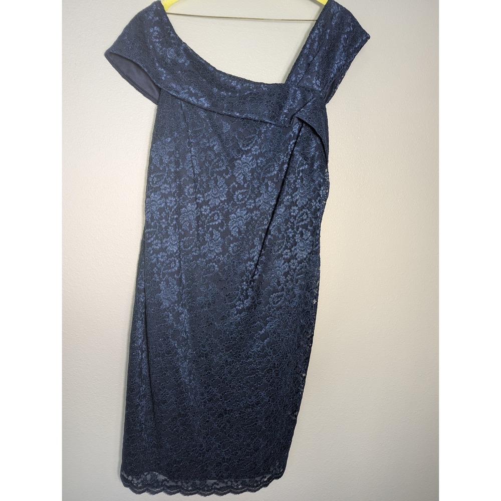 Vince Camuto Navy Blue Floral Lace Off Shoulder Sheath Cocktail Dress 16W‎ 413